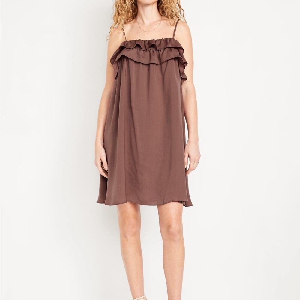 Old Navy Warm Taupe Ruffle-Trim Satin Mini Dress